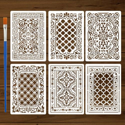 FINGERINSPIRE 6 plantillas A4 para marco de ventana con estampado de flores, 29,7 x 21 cm, textura geométrica floral, plantilla abstracta para colorear marco de ventana, plantilla de encaje para