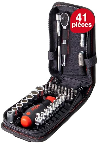 Wiha Steckschlüsselsatz Bit Set 1/4 Zoll 41 teilig inklusive Funktionstasche mit Gürtelclip I Werkzeuggürteltasche (44684)