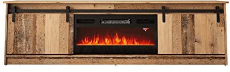 BIM Furniture TV-Schrank Granero 200 cm mit elektrischem Kamin gefräster Front Hochwertiges MDF Lowboard Schrank TV Tisch Sideboard Kommode Hi-Fi Tisch Fernsehtisch (Old Wood)