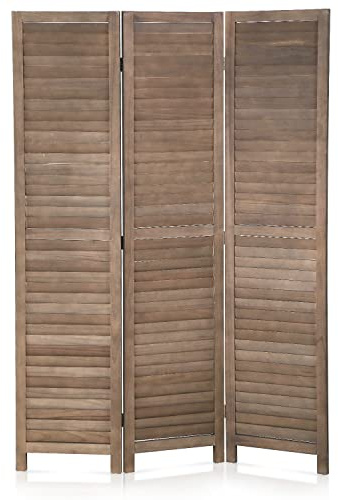Folding Screen Room Divider 3 Panel 69 Inch Tall Portable Privacy Screens Solid Wood Freestanding Room Divider Wall for Rooms, Brown