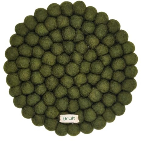Grült Home Sottopentola – Sottobicchieri in feltro per tazze, pentole, padelle e tazze infeltrite a mano in Nepal (verde scuro, Circle 20 cm)