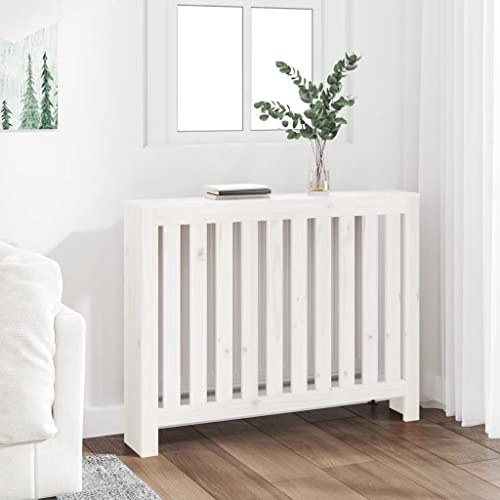 HOMIUSE 108,5x19x84 cm Heizkörper Verkleidung Heizung Heizkörper Abdeckung Landhausstil Heizungsverkleidung Heizungsabdeckung für Schlafzimmer Wohnzimmer Radiator Cover Weiß Massivholz Kiefer