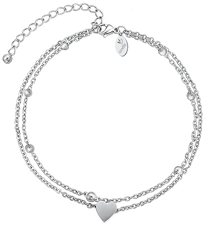 VICKWOOD Damen Fußkette Wasserfest aus Edelstahl 18K Vergoldet Fußkettchen in Gold/Rosegold/Silber/Schwarz Extra Lang 21cm bis 30cm Geschenk für Frauen(Silber-30cm)