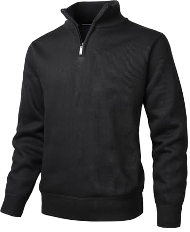 Herothorn Hommes Polaire Pull 1/4 Zip éclair High Neck Montant Sweater Chandail en Tricoté épais Grosse Manches Longues avec Col Droit