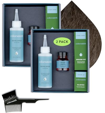 Colorsmith Hair and Beard Colour for Full Grey Coverage 2 pack, Ammonia-Free Complete Men’s At-home Beard & Hair Dye Kit, Professional-grade Permanent Hair Colour (Light Brown 6.0)