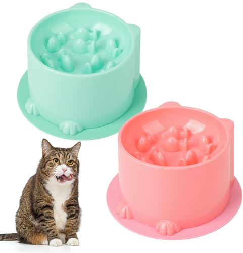 2Stück Anti Schling Napf Katze Erhöht, Antischlingnapf Mit Anti Rutsch Matte für Katzen und Kleine Hunde, Slow Feeder für Nassfutter