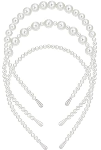 IKOPFLN 3 PCS Cerchietto Capelli Donna Elegante - Cerchietto Sposa Perlato, Cerchietti per Capelli Donna, Cerchietto Perle Finte Bianche Copricapo Accessori per Capelli per Donne Ragazze