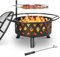 Feuerschale mit Drehbarem Grillrost, Feuerschale Groß, Feuerschalen für den Garten mit Funkenschutz, Ø 76 cm Feuerkorb mit Schürhaken, BBQ Feuerstelle Outdoor, Multifunktional Fire Pit