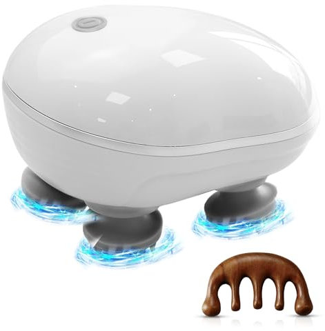 Massaggiatore elettrico per la testa con lampada termica a infrarossi + pettine per massaggi in legno, asciutto e bagnato (IPX7), durata della batteria 10 minuti (ricaricabile – cavo di ricarica