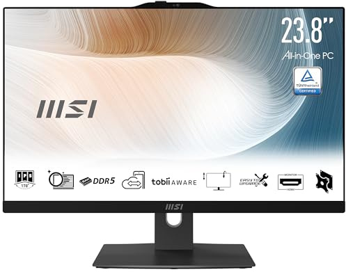 MSI Modern AM242P 1M-1204DE - All in One PC, Intel Core 3 Prozessor 100U, 24 Zoll, FHD (1920x1080), 256GB SSD, 16GB DDR5, Webcam, Windows 11 Pro, Schwarz