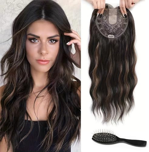 FFWTPY Wellenförmiges Haarteil Topper Set Clip Haarteile Haarverlängerung Echthaar Optik Haarverdichtung Locken Perücke Haarteil