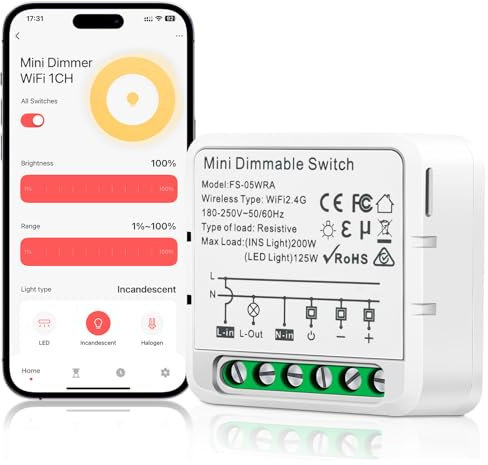 Aroidful Mini Smart Wireless LED Dimmer Switch, Smart Switch Remote Control with Alexa Echo and Google Home, App and Timer Control for Indoor Home Lighting, Living Room, Bedroom, AC 100-240V 50/Hz
