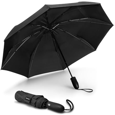 G4Free Windproof Travel Umbrellas for Rain Double Canopy Automatic Compact Umbrella with Strong Fiberglass Frame and Windproof Cable(Black)