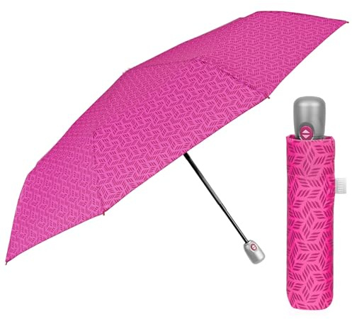 PERLETTI Parapluie Femme Pliant Ouverture et Fermeture Automatique - Ombrelle Femmes Pliable Coloré à Motifs Sac à Main Voyage - Parapluie Dame Fille Incassable (Géométrique Fuchsia)