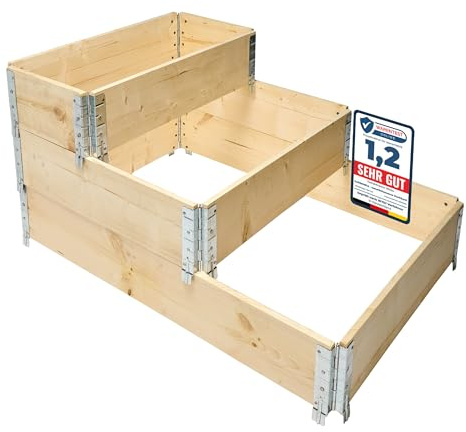Garronda Jardinera Elevada de Madera Natural – Set de 3 Huertos Urbanos para Jardín y Terraza, Apilables y Modulares, Ideal para Cultivo de Plantas, Flores y Hierbas, GD-0140 (120x80 80x80 80x40 cm)