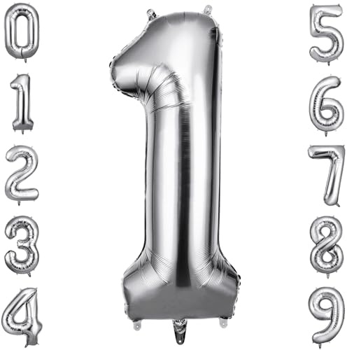 OFFCUP Palloncini Compleanno Argento 101 CM, Palloncino Numero 1, Foil Palloncini Numeri, Giganti Numeri, Decorazioni Festa Compleanno, Gonfiabili Pallone per Anniversario