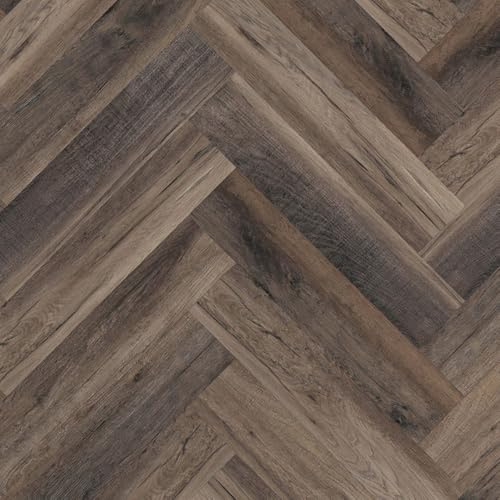 LVT Luxury Vinyl Herringbone Flooring Waterproof Click Fit Wood Effect LVT Floor 2.04m² Pack | Office, Hallway, Kitchen, Dining Room LVT Flooring Pack (Aged Oak)