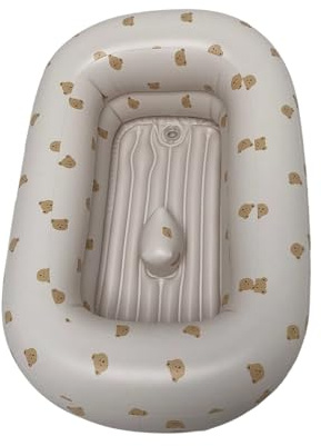 Bañera de bebé de inflado rápido para niños de 1 a 3 años, ahorro de espacio, diseño plegable, PVC, adorable patrón, bañera esencial para jugar al aire libre para niños