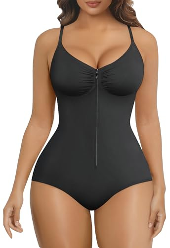 SHAPERX Shapewear Bodysuit för kvinnor magkontroll sömlös dragkedja kroppsformare fastspänd midja skulptering kroppsdräkt