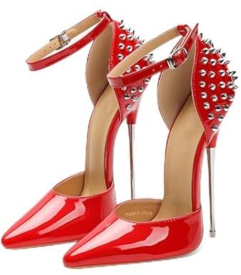 Omeslike Scarpe con Tacco Alto da Donna Sexy da 16 cm/6,30 Pollici, Classici décolleté Stilettos, Tacchi Alti per Matrimonio, Festa, Ufficio, Ballerina al palo, spogliarellista,Rosso,41 EU
