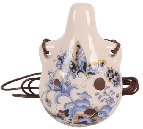 Gutol Ocarine a sei fori, strumento in ceramica smaltata con accordatura AC per principianti professionisti, adulti, collana di ocarina dipinta a mano (farfalla)