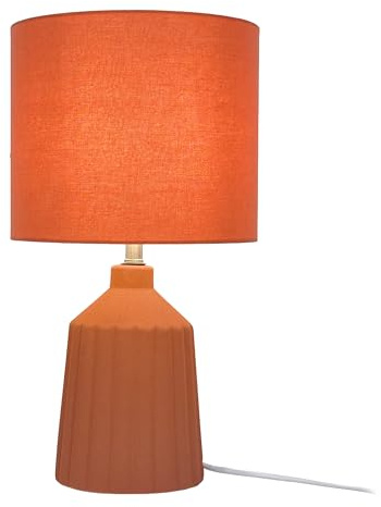 Relaxdays Tischlampe, gemusterter Keramikfuß, Stoffschirm, E14, HxD: 42 x 23 cm, Nachttischlampe mit Kabel, Terracotta