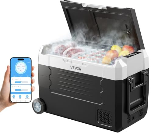 VEVOR Nevera Portátil para Coche 35 L, Refrigerador para Coche Temperatura Ajustable de -20 °C a 20 °C, con Control por Aplicación, Ruedas y Doble Zona, para Autocaravanas, Barcos, Camping, Pesca