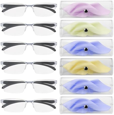 6 Pares Gafas Autograduables Inteligentes Gafas Progresivas Hombre Protección Contra La Luz Azul Ajustables Doble Función Para Visión De Cerca Y De Lejos Adecuadas Para Trabajar Con 6 Estuches 6 Paños
