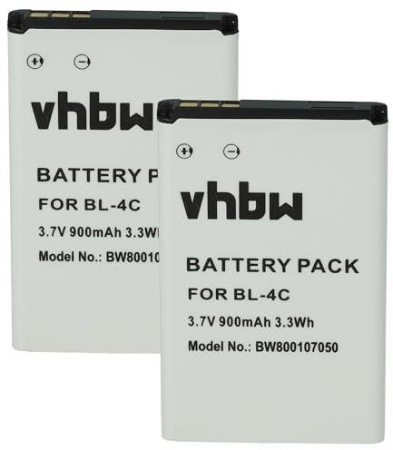vhbw 2 x batteri kompatibel med Easyfone Prime A1, A2, A5 mobiltelefon smartphone telefon (900 mAh, 3,7 V, Li-Ion)
