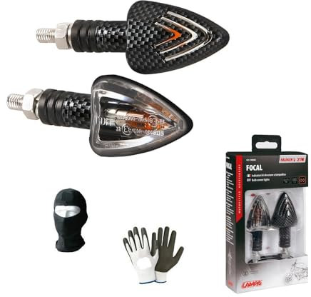 COMPATIBILE CON DUCATI HYPERMOTARD 796 COPPIA DI FRECCE A LAMPADINA 21W IN CARBON LOOK OMOLOGATO 90066 LAMPA FOCAL INDICATORI DI DIREZIONE
