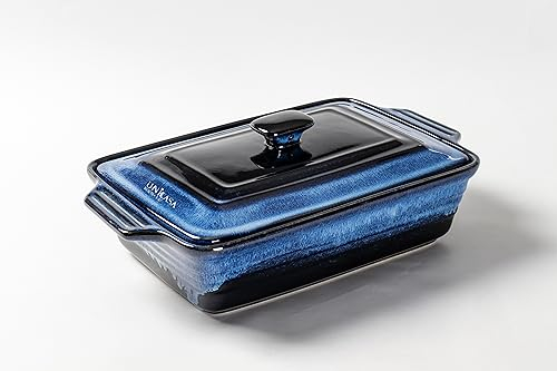 UNICASA Keramik Auflaufform Mit Deckle, Backformen Rechteckig 39 x 24 x 9 cm, Pastetenform Steinzeug groß 3000 mL