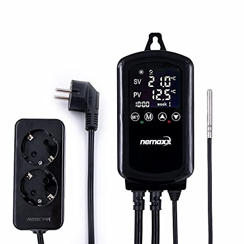 NEMAXX® NTP16 Steckdosenthermostat 230V (3000W/16A) mit NTC-Fühler 2m, Heiz-/Kühlmodus, Wochenprogramm, 2 Steckdosen