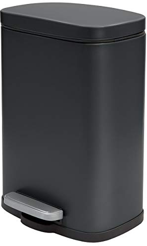 Spirella Mülleimer, Abfalleimer, Treteimer für die Küche, 12 Liter, Softclose, Inneneimer aus Kunststoff, mit Fußpedal Schwarz, Legierter Stahl, Noir Mat