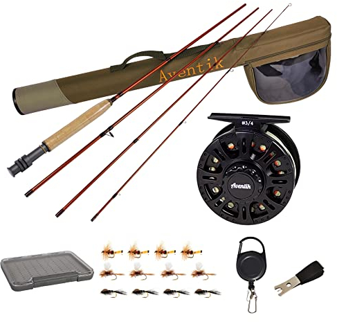 Aventik Extreme Fliegenfischen Combo Kit 0/1/2/3/4/5/6 Gewicht Starter Fliegenfischrute und Rolle Kit Outfit mit einem Reisekoffer (2,9 m LW3/4 Fliegenruten-Kit)