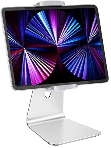 SHUOSUO Supporto Tablet Regolabile Tavolo, Porta Tablet in Alluminio Pesante, Compatibile con iPad Pro/Air/Mini, Samsung Tab, Surface Pro, Kindle Fire (7-13) (Argento)