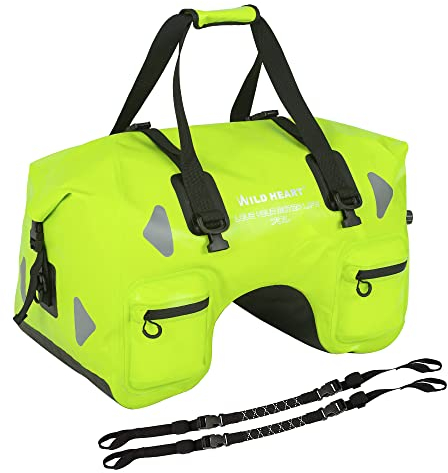 WILD HEART Wasserdicht Motorrad-Hecktasche 70L mit Seilriemen und Innentasche aus Wasserdichtem 500D-PVC für Reise, Motorrad usw (Leuchtendes Grün)