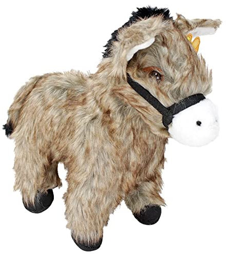 BEMIRO Esel Kuscheltier mit Kunststoffaugen und Trense - Steht allein - ca. 26 cm, Stoffesel für Kinder und Erwachsene, Esel Plüschtier, Kuscheltier Esel, Esel Stofftier