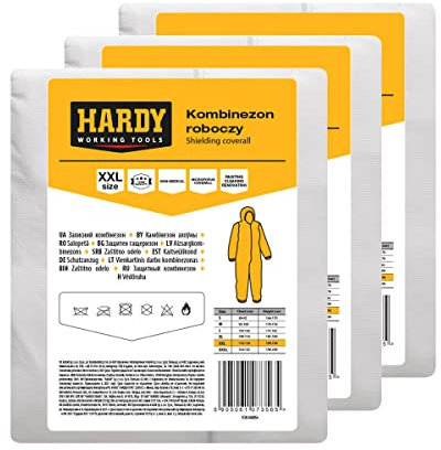 HARDY Målaroverall för engångsbruk gjord av mikroporöst material Kategori III Skyddskläder för hälsa och säkerhet reparationer och byggnadsarbeten Andas med huva 3 st Storlek XXL