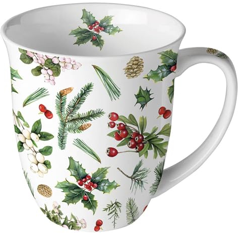 Ambiente Taza de 0,4 l con asa, Taza de café, Taza de té, Taza de Navidad, Taza de Invierno, Taza de muérdago