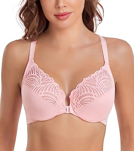 DotVol Damen Vollschalen BH Ungepolstert Mit Bügel - Floraler Spitze Soft Cup Große Größen (Rosa, 95C)