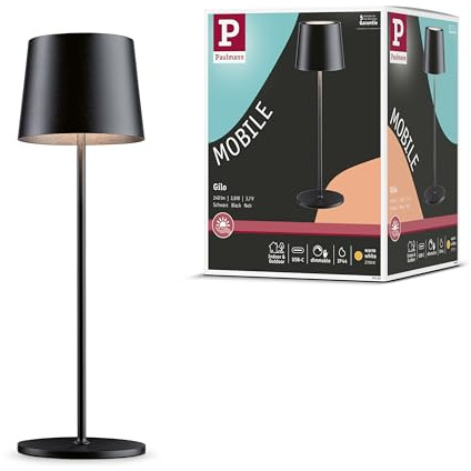 Paulmann 76996 LED-batteribordslampa Gilo IP44 2700 K Matt svart Mobil Bordslampa Dimbar 2,8 W USBC