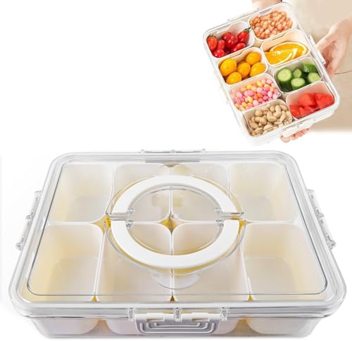 Assiette à collation avec compartiments, bol à collation avec couvercle et fourchette à fruits, en plastique, anti-fuite, plateau à collation, organisateur pour bonbons, légumes, biscuits, noix,