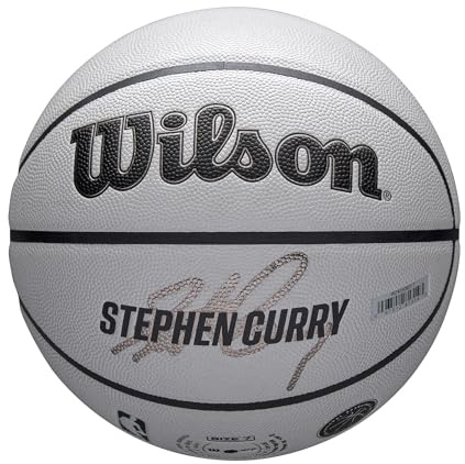 Wilson NBA Player Icon UV Basketball, Stephen Curry Design, Mit UV-Schutz und Pure Feel Textur, True Grip Beschichtung und zuverlässiger Bounce, Farbe: Grau, Größe: 7