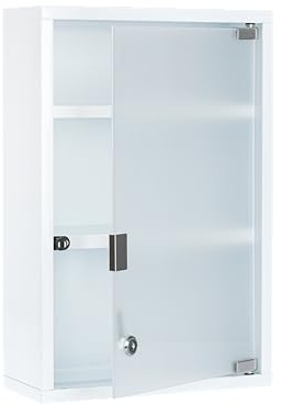 Mount Brook Locking Medicine Cabinet, First Aid Cabinet Wall Mount, 3-Shelf Modern Glass Door Medical Cabinet Organizer for Office and Home