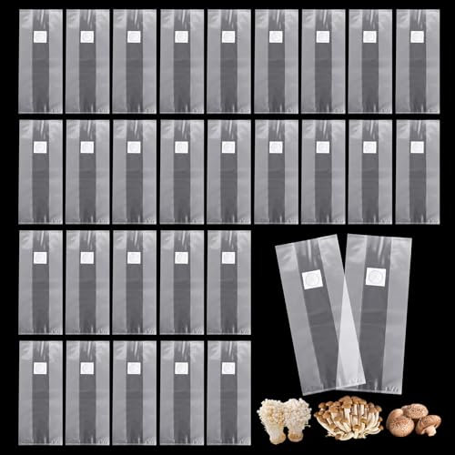 30 Stück Pilzzucht Beutel, 18 x 35 cm Pilzzuchtset mit Filter von 0,2 Mikron, Mushroom Spawn Grow Bag, Pilze Züchten Set für Shiitake-Pilze, champignons, Austernpilze, Körner Reißfest und Stark