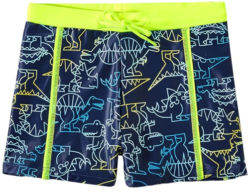 FILOWA Maillot de Bain Garçon Enfant Court Moulant Short de Bain avec Doublé Cordon Réglable Séchage Rapide Slip de Bain Résistant Natation Plage Surf Été Caleçon de Bain pour 7-8 Ans, Dinosaure