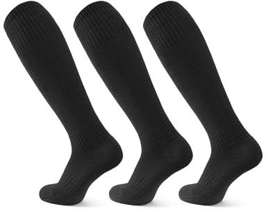 JOCMIC 3 Pairs Kids Football Socks, Junior Knee High Sports Socks Boys Long Cushioned Training Rugby Hockey Socks Aged 5-12, Black