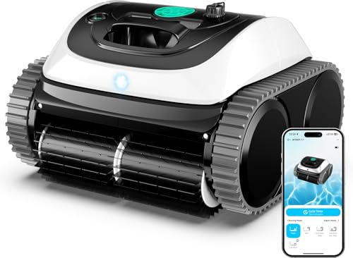 WYBOT C1 Robotic Pool Vacuum for Inground Pools, 150min Runtime Cordless Pool Cleaner, 4-in-1 Wall & Waterline Cleaning Up to 1,614Sq.ft, Smart Navigation, App Support (Silver White)