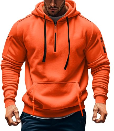 uxxnjfg Sudadera Hombre Cremallera Polar Chaqueta Hombre Invierno Deportiva Básica Termicas Sueter Sudadera Ropa De Trabajo Casual Entretiempo Jersey Sweatshirt(Naranja,XL)