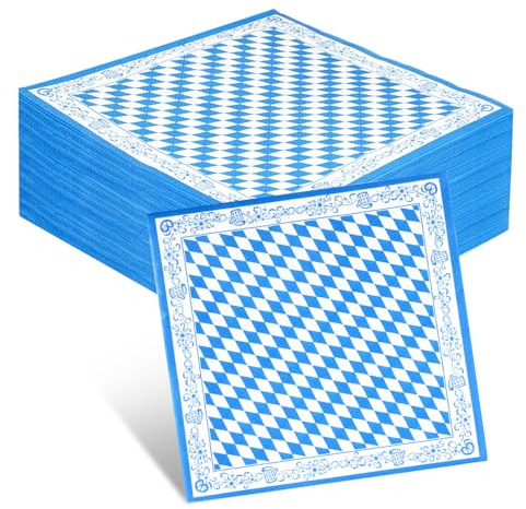 100 tovaglioli Oktoberfest, 33 x 33 cm, tovaglioli bavaresi, Oktoberfest, tovaglioli di carta blu e bianco, per feste di birra, decorazioni